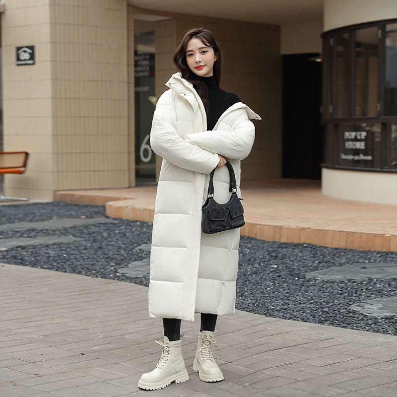 Women's Super Long Down Jacket Winter Puffer Thick Coat Black Red