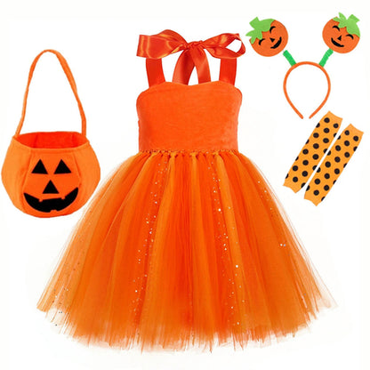 Arrival Girls’ Halloween Pumpkin Pattern Dress – Princess Cosplay