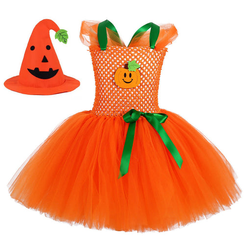 Arrival Girls’ Halloween Pumpkin Pattern Dress – Princess Cosplay