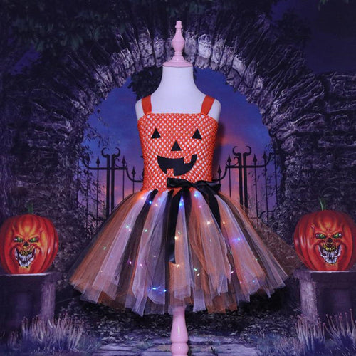 Arrival Girls’ Halloween Pumpkin Pattern Dress – Princess Cosplay