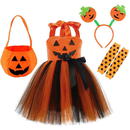Arrival Girls’ Halloween Pumpkin Pattern Dress – Princess Cosplay